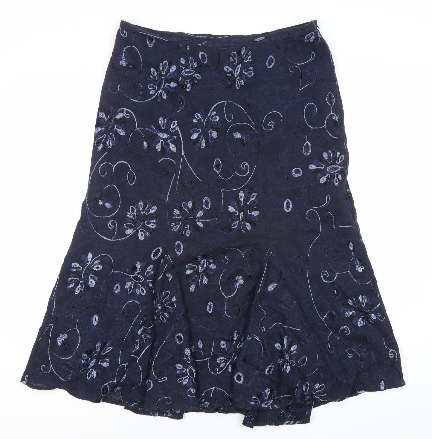 CC Women’s Blue Embroidered Floral Flare Skirt Size 12