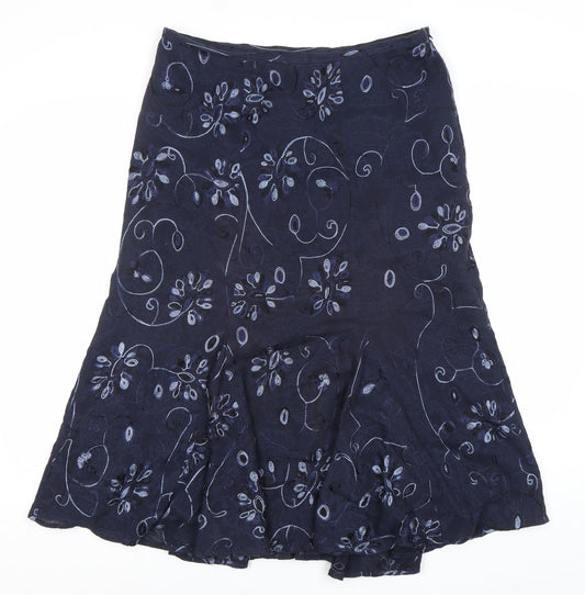 CC Women’s Blue Embroidered Floral Flare Skirt Size 12