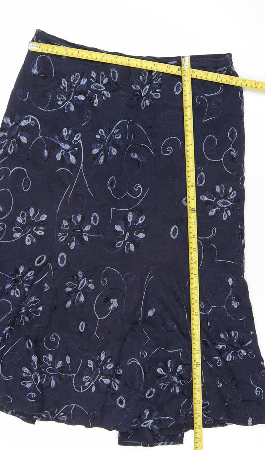 CC Women’s Blue Embroidered Floral Flare Skirt Size 12