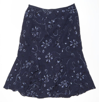 CC Women’s Blue Embroidered Floral Flare Skirt Size 12