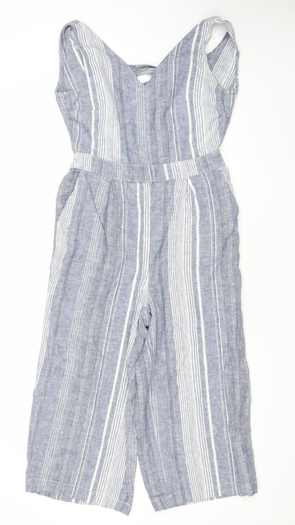 Next Women’s Blue Striped Linen Blend Sleeveless Jumpsuit Size 12