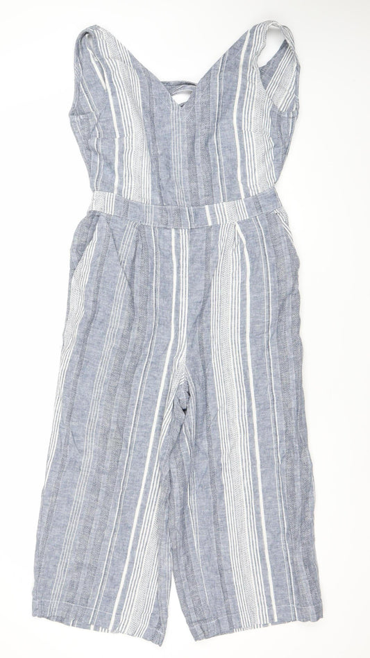 Next Women’s Blue Striped Linen Blend Sleeveless Jumpsuit Size 12