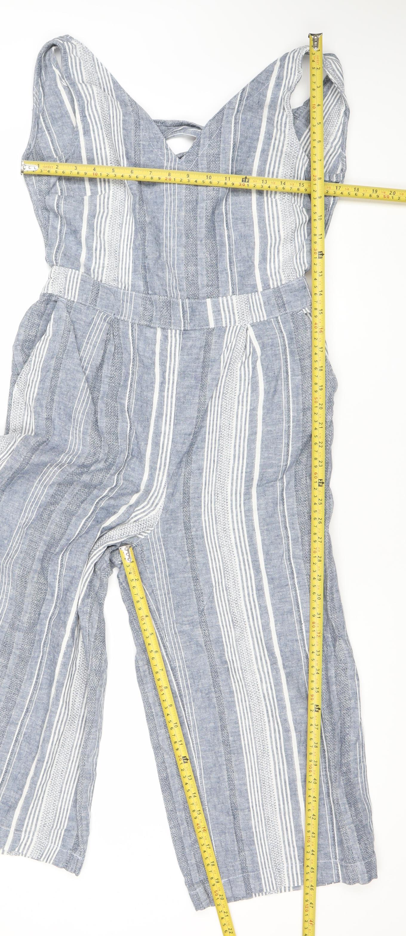 Next Women’s Blue Striped Linen Blend Sleeveless Jumpsuit Size 12