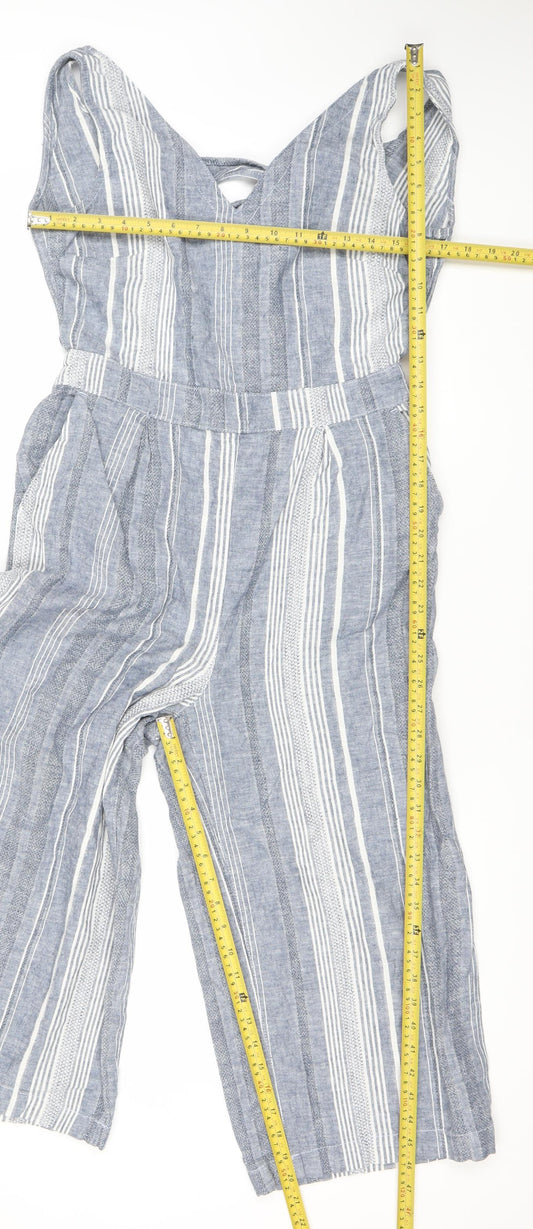 Next Women’s Blue Striped Linen Blend Sleeveless Jumpsuit Size 12