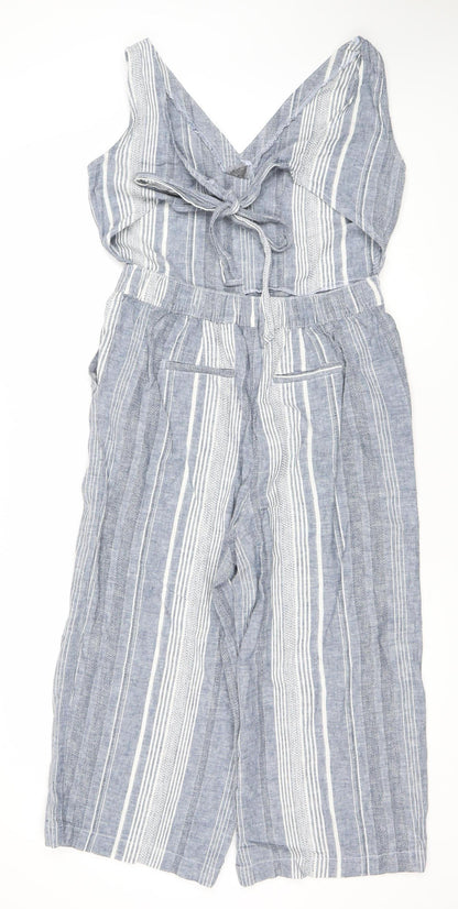 Next Women’s Blue Striped Linen Blend Sleeveless Jumpsuit Size 12