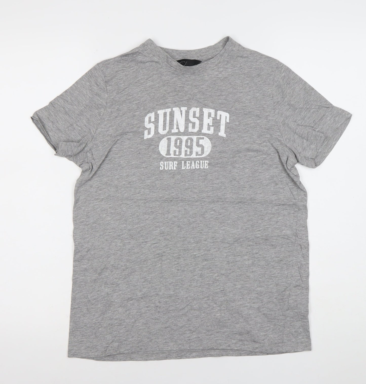 New Look Womens Grey Size 8 Graphic Surf Print Cotton Blend T-Shirt