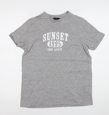 New Look Womens Grey Size 8 Graphic Surf Print Cotton Blend T-Shirt