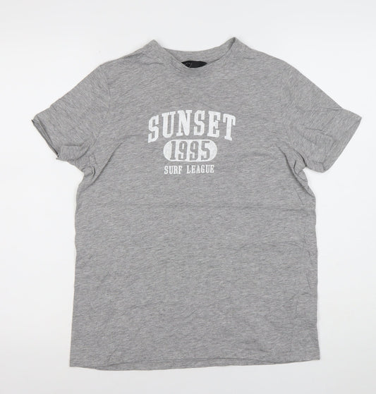 New Look Womens Grey Size 8 Graphic Surf Print Cotton Blend T-Shirt