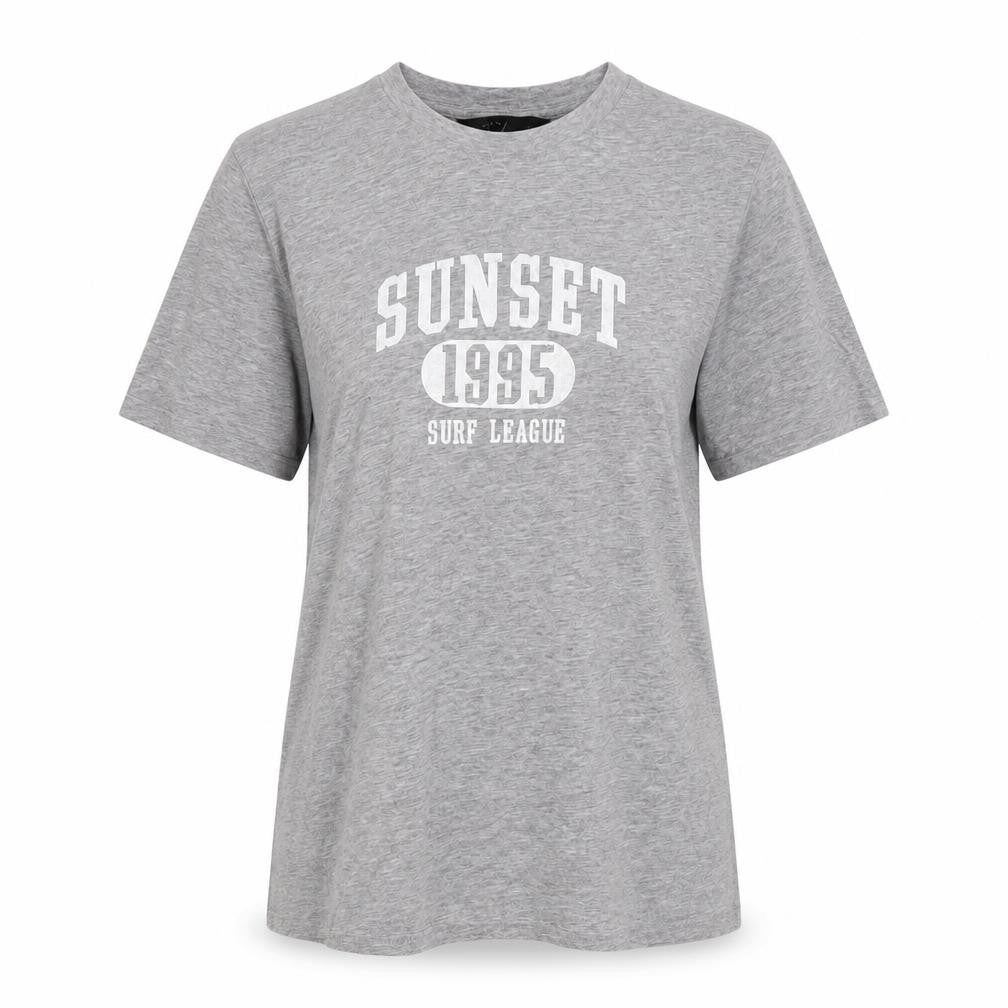New Look Womens Grey Size 8 Graphic Surf Print Cotton Blend T-Shirt