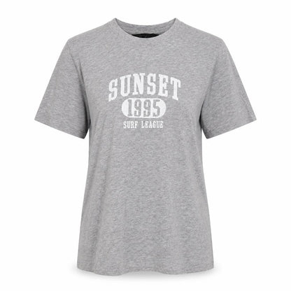 New Look Womens Grey Size 8 Graphic Surf Print Cotton Blend T-Shirt