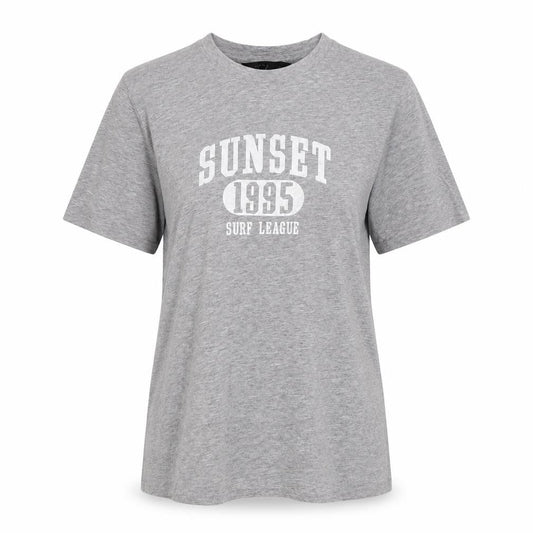 New Look Womens Grey Size 8 Graphic Surf Print Cotton Blend T-Shirt