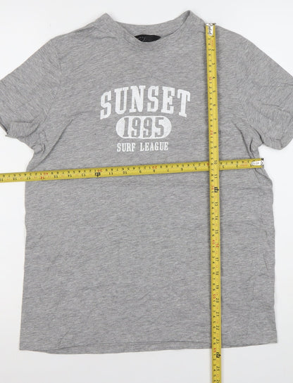 New Look Womens Grey Size 8 Graphic Surf Print Cotton Blend T-Shirt