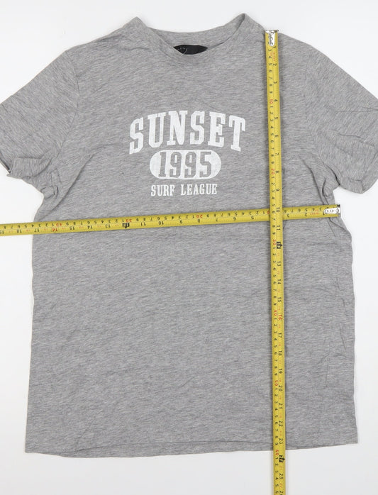 New Look Womens Grey Size 8 Graphic Surf Print Cotton Blend T-Shirt