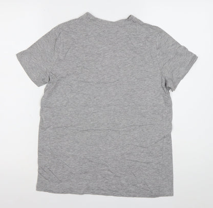 New Look Womens Grey Size 8 Graphic Surf Print Cotton Blend T-Shirt