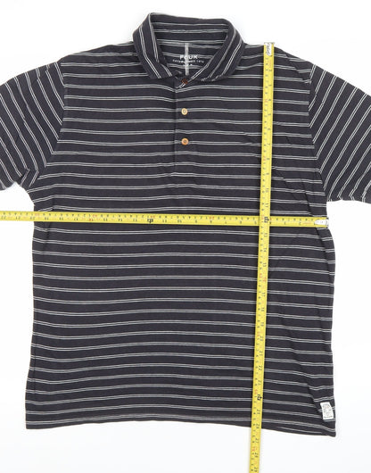 FCUK Men's Black Striped Polo Shirt Size S Short Sleeve Cotton