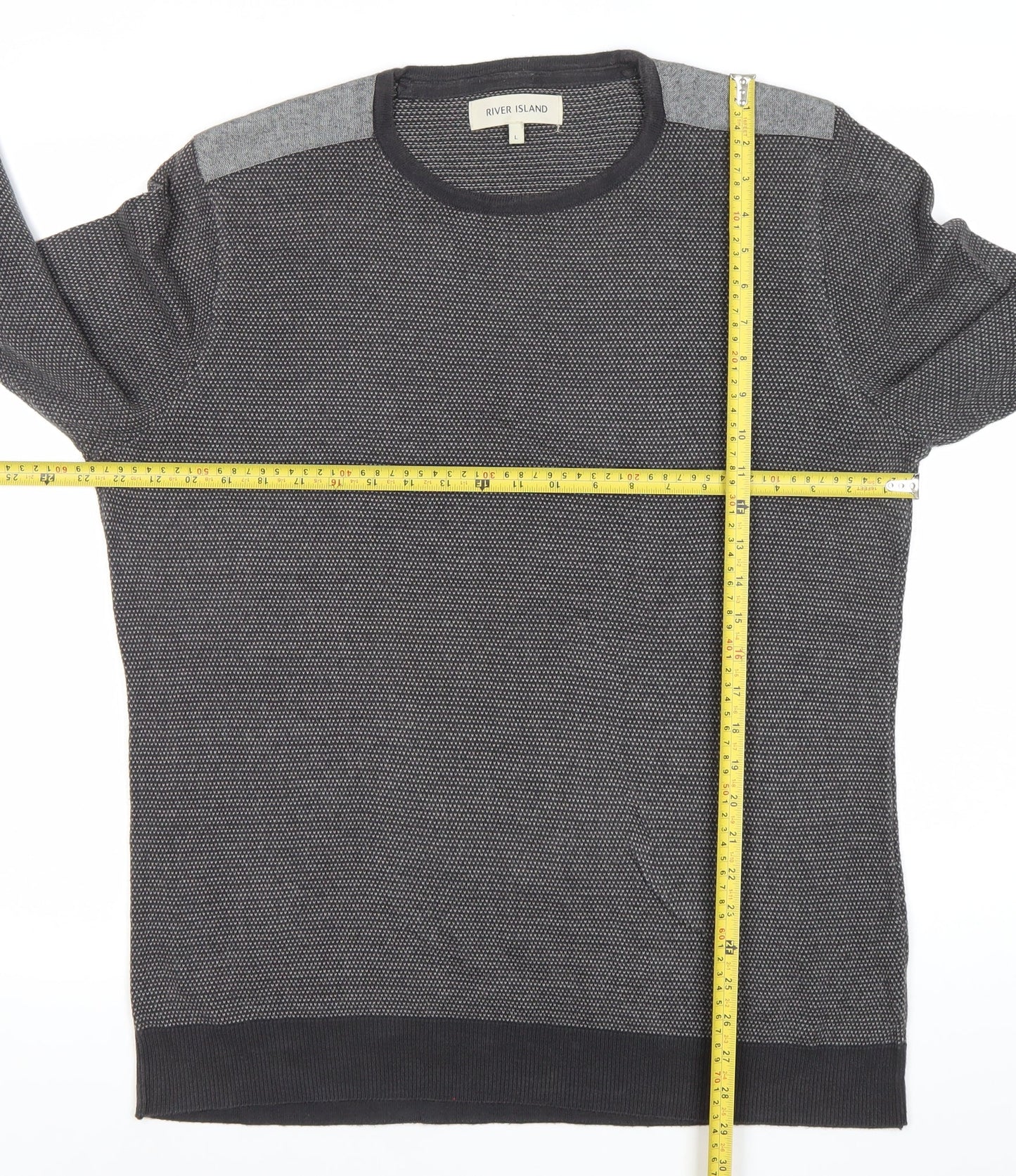 River Island Men’s Grey Cotton Crew Neck Pullover Jumper Size L