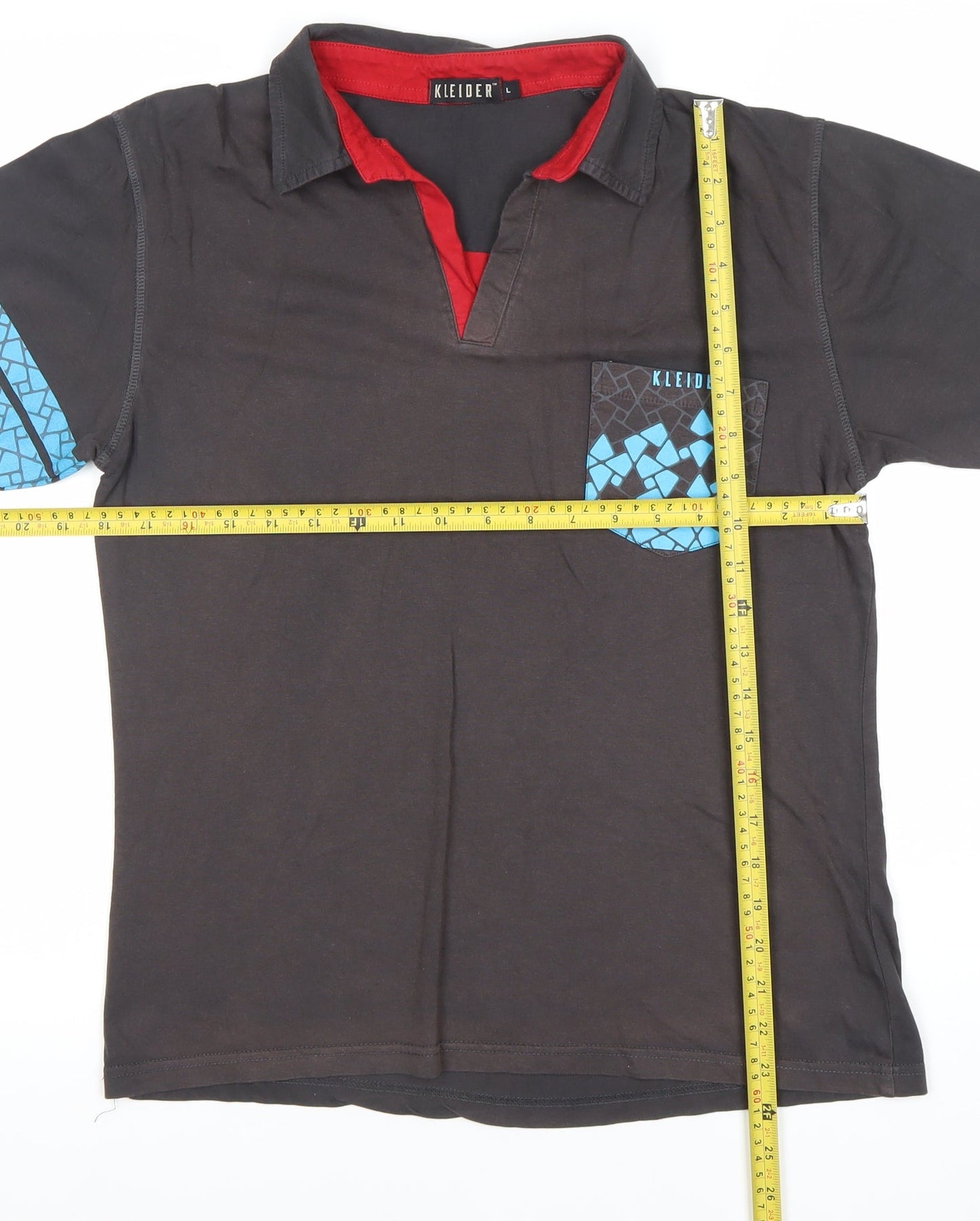 Kleider Men’s Black Polo Shirt L Geometric Pocket Short Sleeve