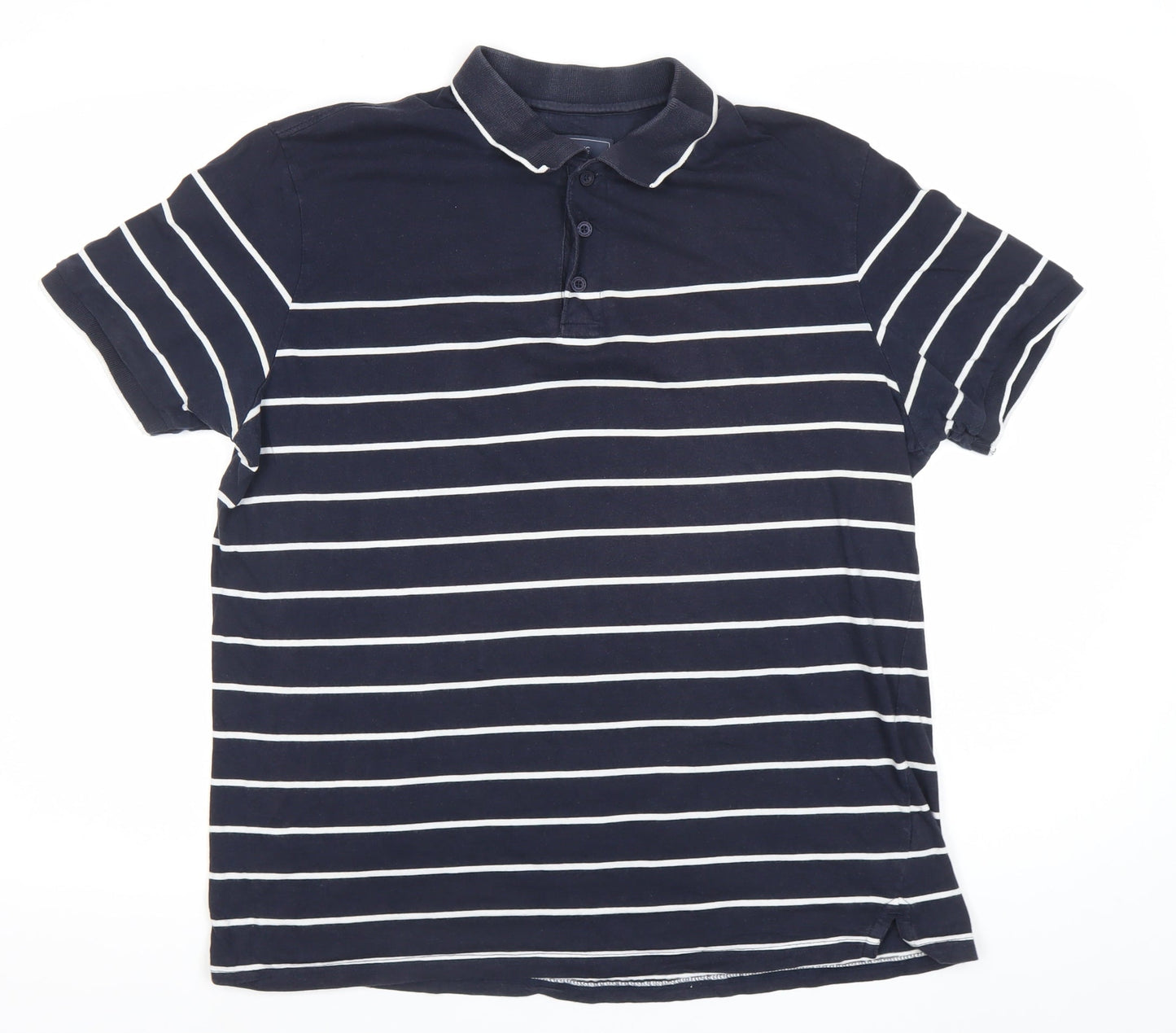 Atlantic Bay Men’s Blue Striped Polo Shirt M Cotton Casual