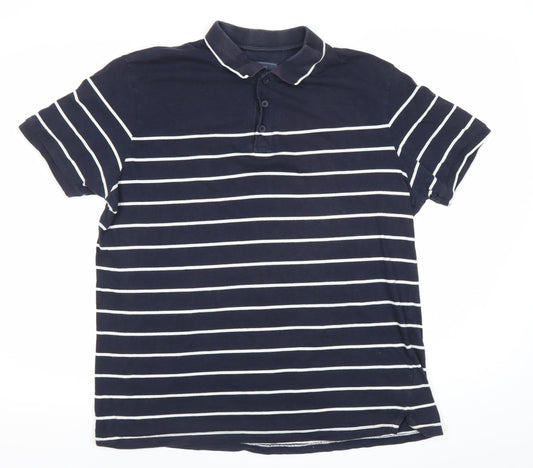 Atlantic Bay Men’s Blue Striped Polo Shirt M Cotton Casual