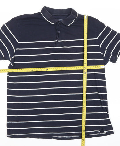 Atlantic Bay Men’s Blue Striped Polo Shirt M Cotton Casual