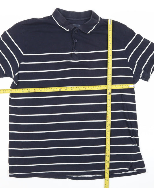 Atlantic Bay Men’s Blue Striped Polo Shirt M Cotton Casual