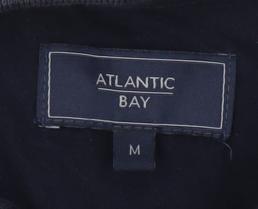 Atlantic Bay Men’s Blue Striped Polo Shirt M Cotton Casual