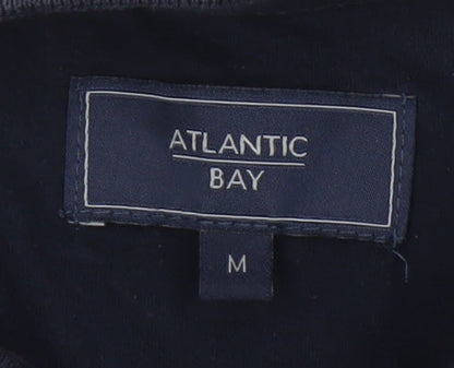 Atlantic Bay Men’s Blue Striped Polo Shirt M Cotton Casual