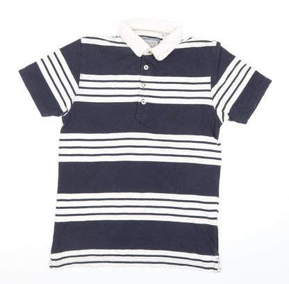 Next Mens XS Navy Blue Striped Cotton Polo Shirt Short Sleeve