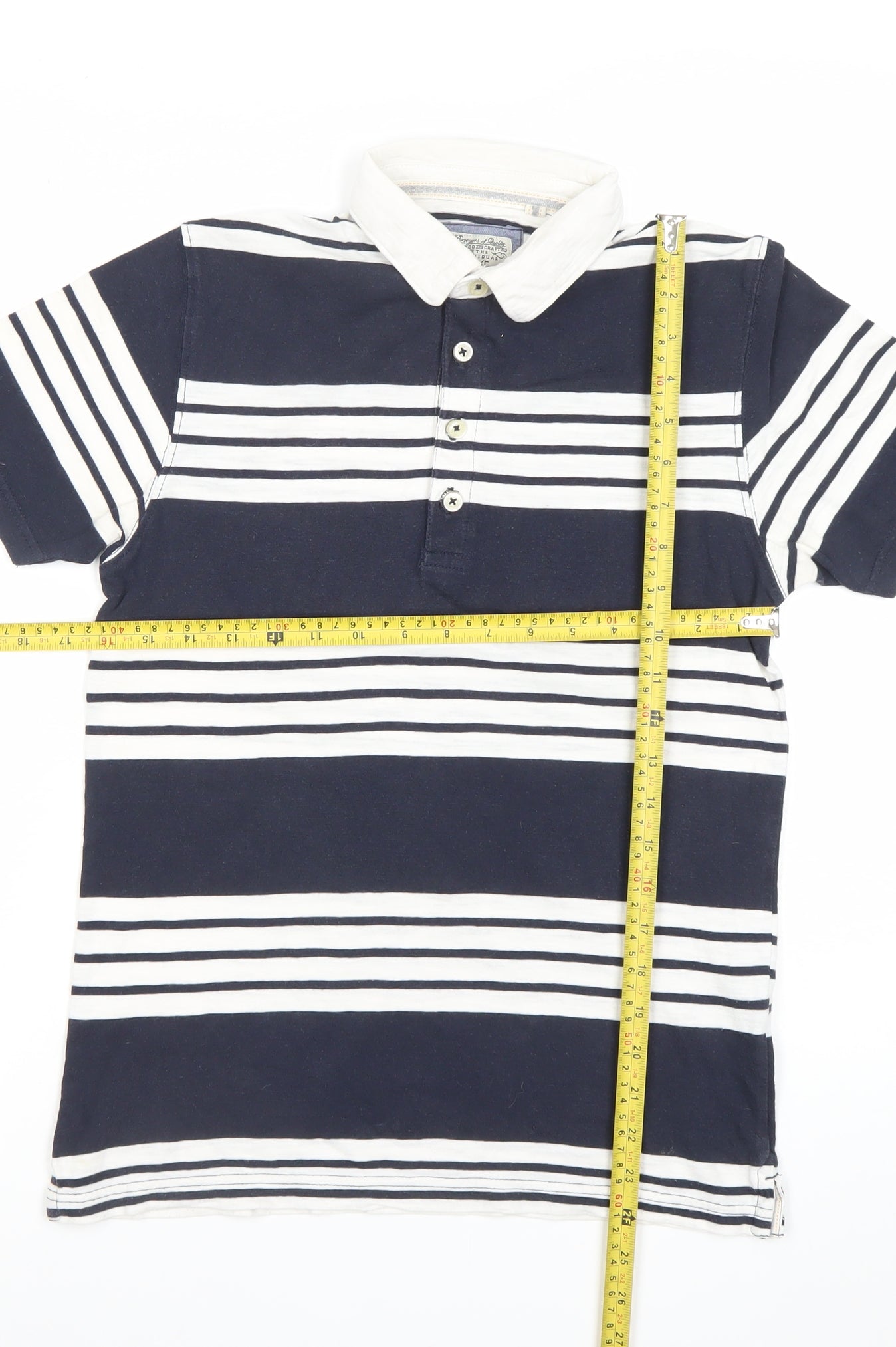 Next Mens XS Navy Blue Striped Cotton Polo Shirt Short Sleeve