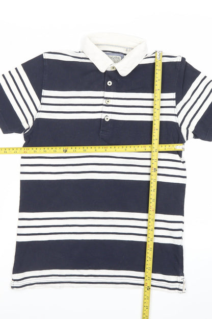 Next Mens XS Navy Blue Striped Cotton Polo Shirt Short Sleeve