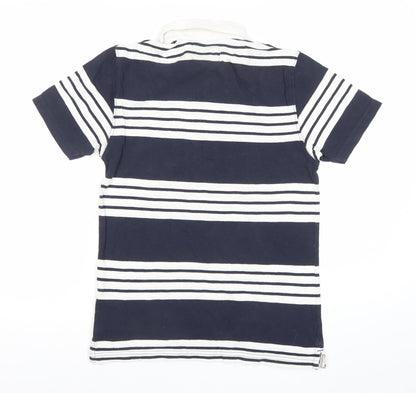 Next Mens XS Navy Blue Striped Cotton Polo Shirt Short Sleeve