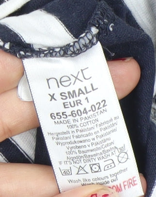 Next Mens XS Navy Blue Striped Cotton Polo Shirt Short Sleeve