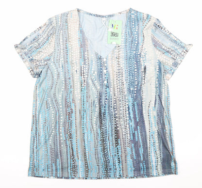 Maria & Gabriele Womens Multicoloured Tunic Blouse L V-Neck Short Sleeve