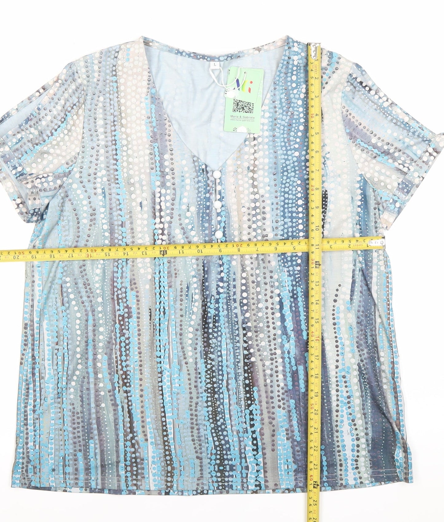 Maria & Gabriele Womens Multicoloured Tunic Blouse L V-Neck Short Sleeve