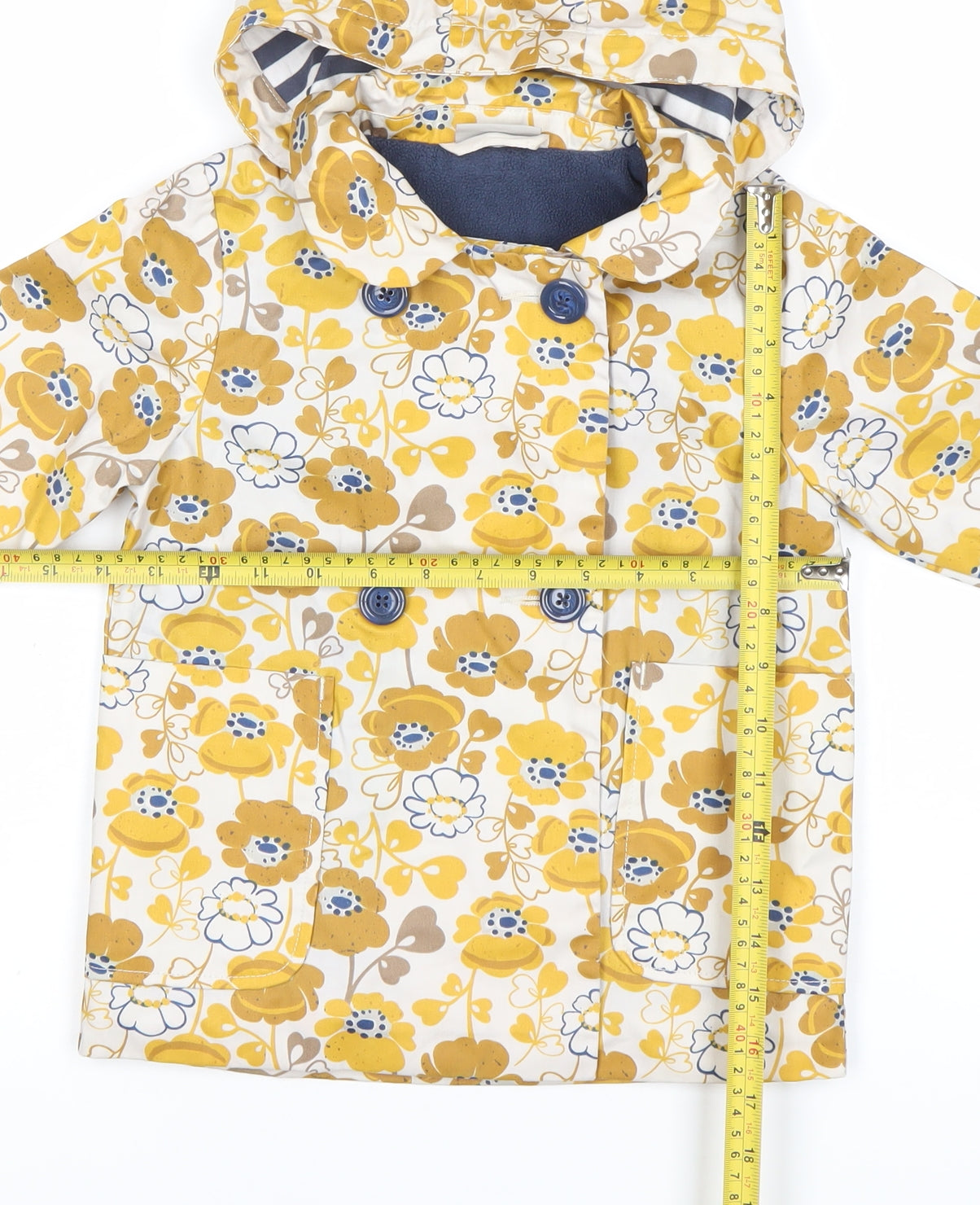 Next Girls Yellow Floral Rain Coat Hooded Jacket 3-4 Years Double-Breasted
