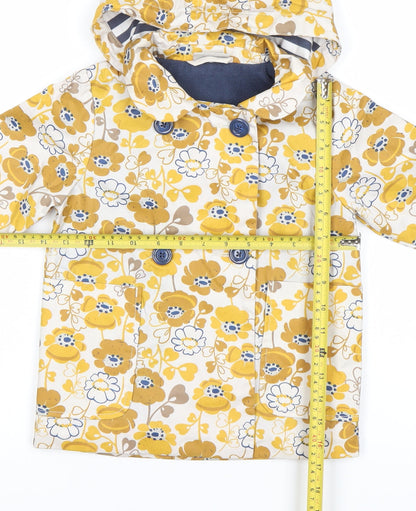 Next Girls Yellow Floral Rain Coat Hooded Jacket 3-4 Years Double-Breasted