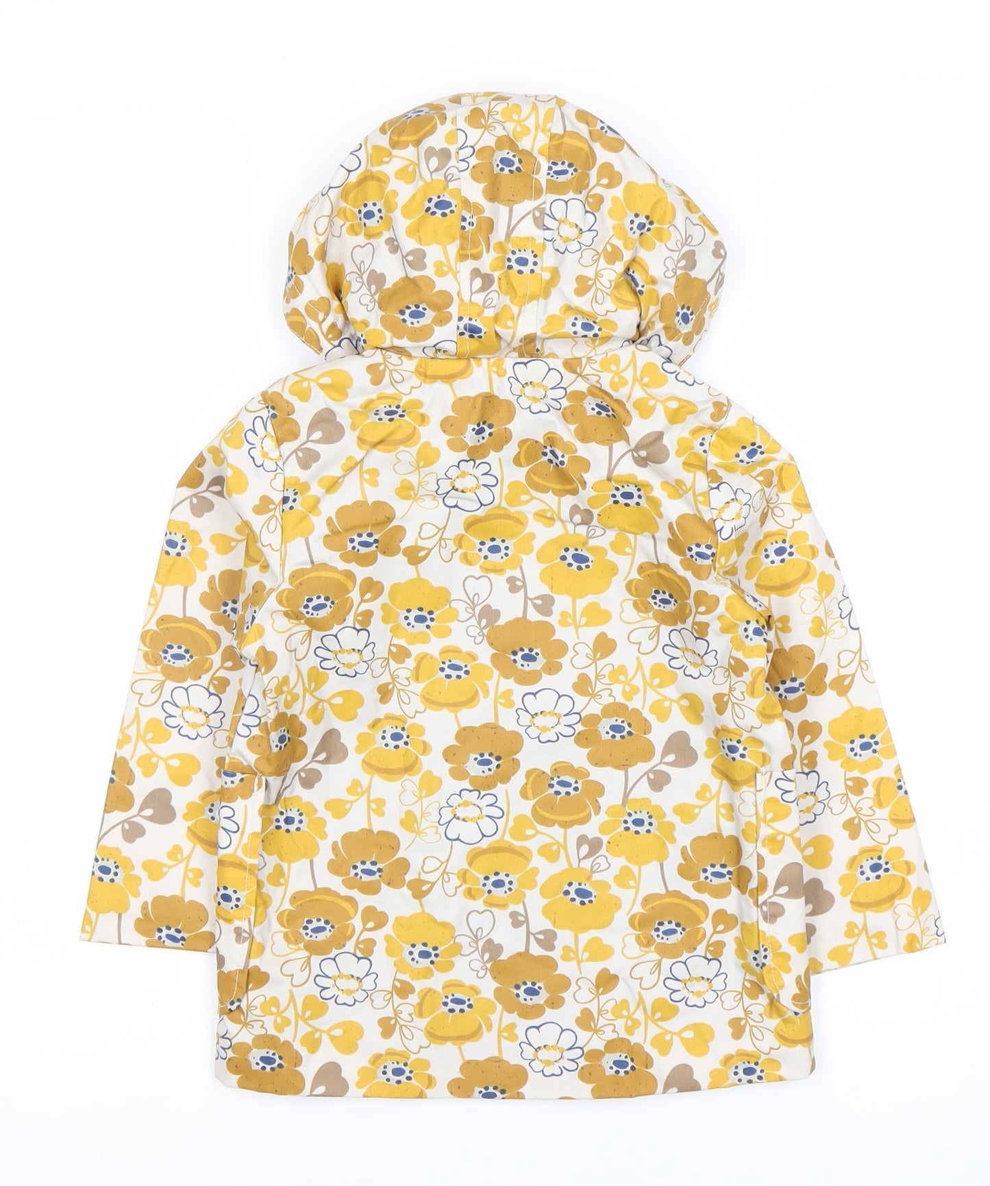 Next Girls Yellow Floral Rain Coat Hooded Jacket 3-4 Years Double-Breasted