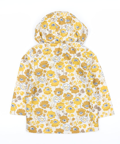 Next Girls Yellow Floral Rain Coat Hooded Jacket 3-4 Years Double-Breasted