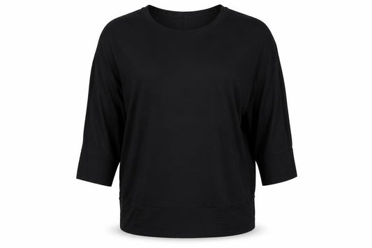 Front view of Roman women’s black relaxed fit 3/4 sleeve jersey top xl