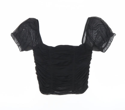Womens UK Size S Urban Outfitters Black Cropped Blouse