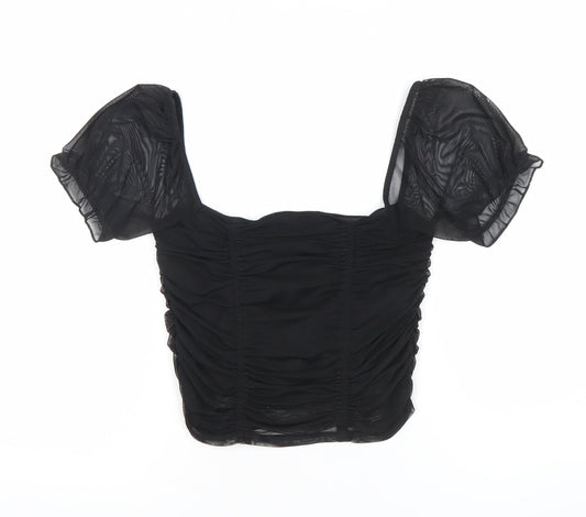 Womens UK Size S Urban Outfitters Black Cropped Blouse