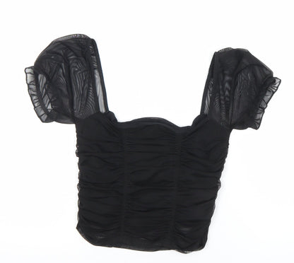 Womens UK Size S Urban Outfitters Black Cropped Blouse