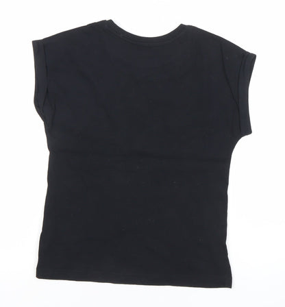 Marks and Spencer Girls Black Friends Logo T-Shirt 8-9 Years Short Sleeve