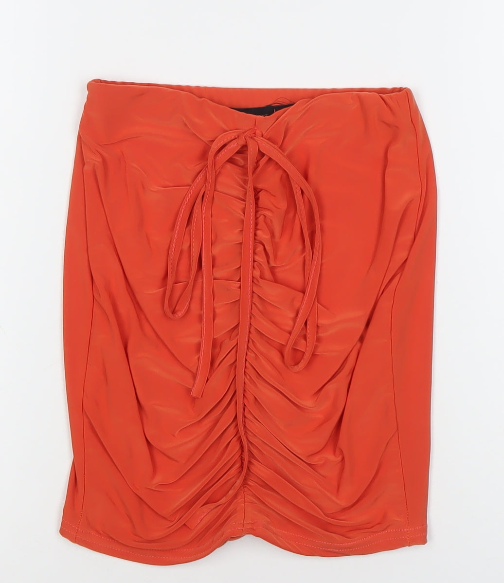 I Saw It First Women’s Orange Ruched Drawstring Mini Skirt Size S