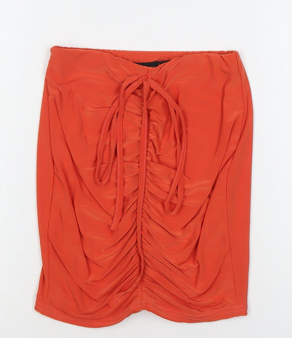 I Saw It First Women’s Orange Ruched Drawstring Mini Skirt Size S