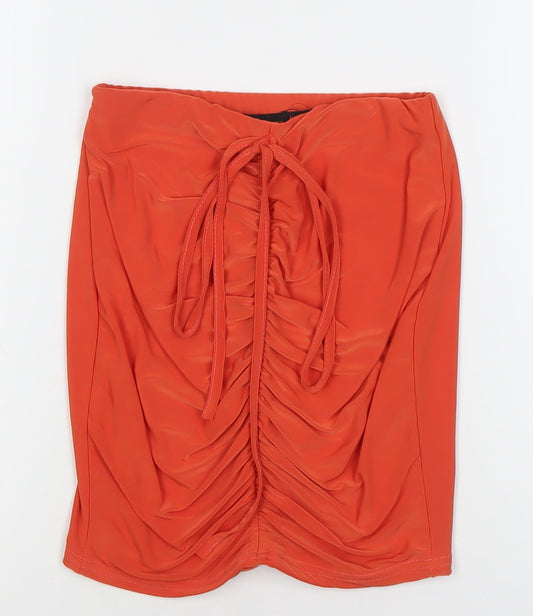 I Saw It First Women’s Orange Ruched Drawstring Mini Skirt Size S