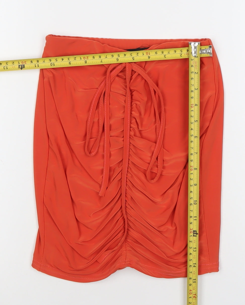 I Saw It First Women’s Orange Ruched Drawstring Mini Skirt Size S