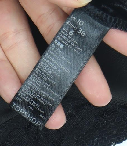 Topshop Womens Black Lace Velvet Playsuit Size 10 V-Neck Strappy