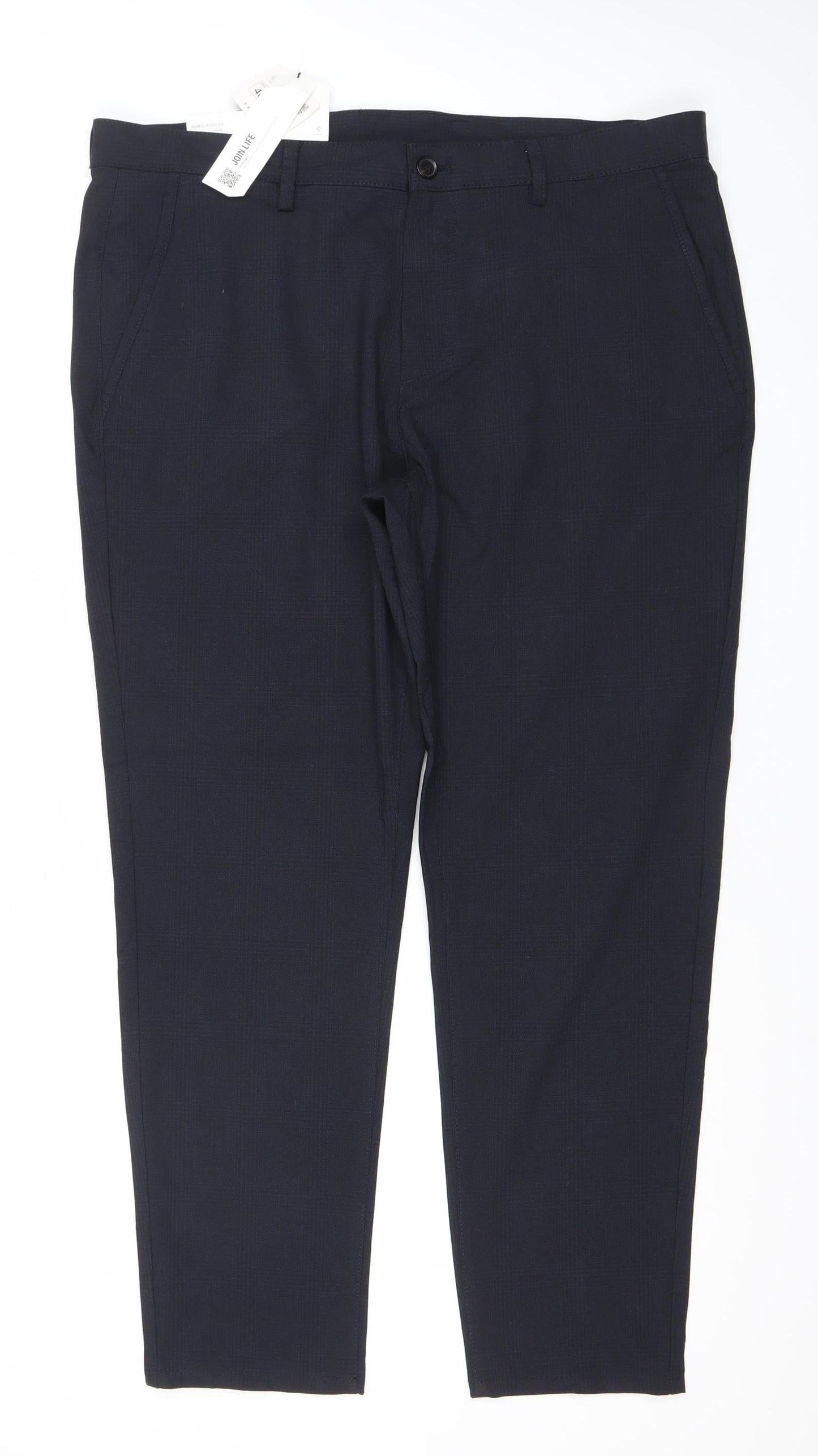 Zara Men’s Blue Slim Fit Check Dress Pants Trousers Size L 36W