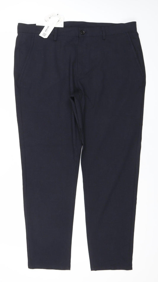 Zara Men’s Blue Slim Fit Check Dress Pants Trousers Size L 36W